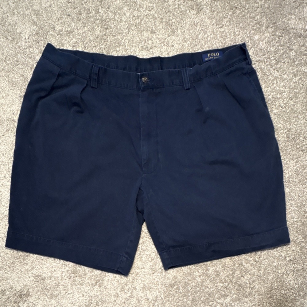 Polo Ralph Lauren Men's Navy Chino Shorts Pleated Front Solid Button Pockets